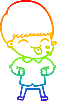 rainbow gradient line drawing cartoon boy sticking out tongue png