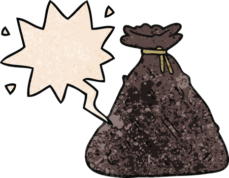 cartoon old hessian sack and speech bubble in retro texture style png