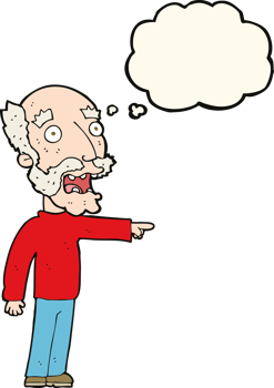 cartoon scared old man pointing with thought bubble png