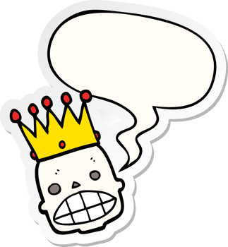 cartoon spooky skull face and crown and speech bubble sticker png