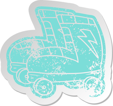 distressed old sticker of roller skates png