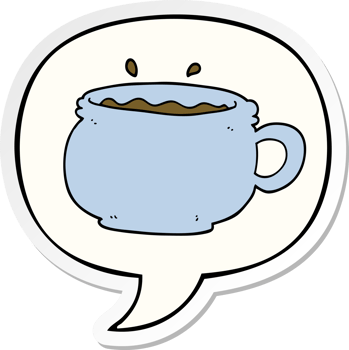 cartoon hot cup of coffee and speech bubble sticker png