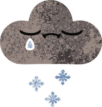 retro illustration style cartoon storm snow cloud png