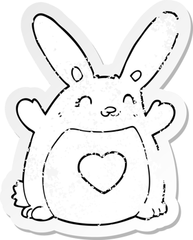 distressed sticker of a cartoon rabbit with love heart png
