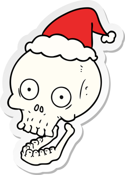 sticker cartoon of a skull wearing santa hat png