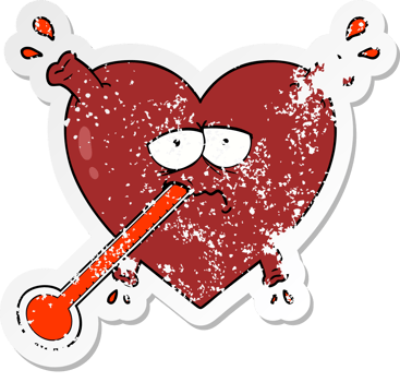 distressed sticker of a cartoon unhealthy heart png