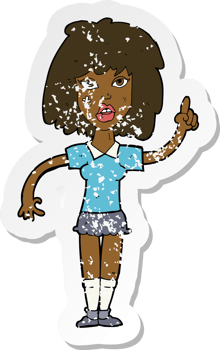 retro distressed sticker of a cartoon tough woman with idea png