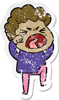 distressed sticker of a cartoon furious man png