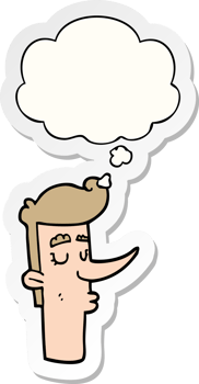 cartoon arrogant man and thought bubble as a printed sticker png
