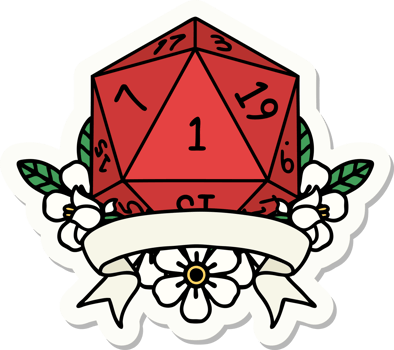 natural one d20 dice roll sticker png