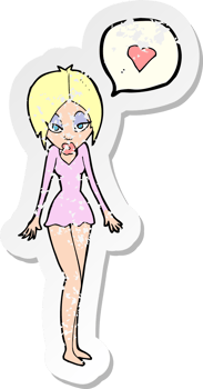 retro distressed sticker of a cartoon woman with love heart png