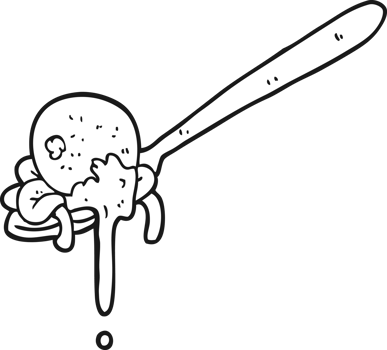 black and white cartoon meatball and spaghetti png