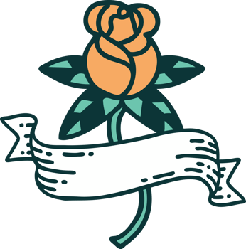 tattoo style icon of a rose and banner png