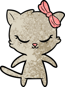 cute cartoon cat with bow drawing png
