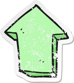 retro distressed sticker of a cartoon arrow pointing png