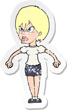 retro distressed sticker of a cartoon annoyed woman png