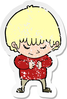 retro distressed sticker of a cartoon shy boy png