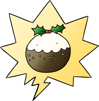 cartoon christmas pudding and speech bubble in smooth gradient style png
