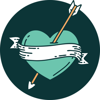 tattoo style icon of an arrow heart and banner png