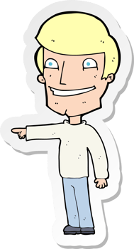 sticker of a cartoon happy man pointing png