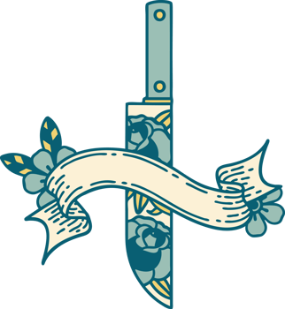 tattoo with banner of a dagger and flowers png