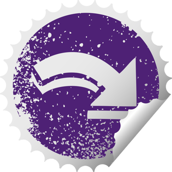 distressed circular peeling sticker symbol pointing arrow png