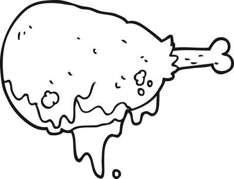 black and white cartoon cooked chicken leg png