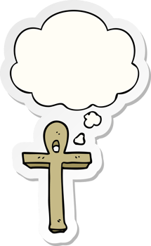 cartoon ankh symbol and thought bubble as a printed sticker png