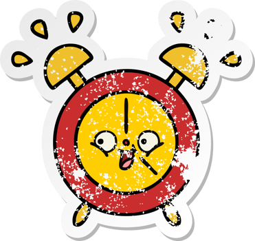 distressed sticker of a cute cartoon alarm clock png
