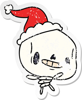 christmas distressed sticker cartoon of kawaii skeleton png