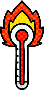 comic book style cartoon hot glass thermometer png