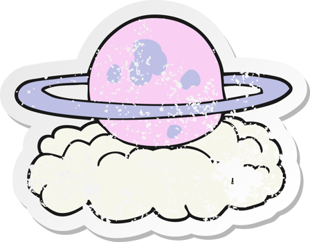 retro distressed sticker of a cartoon alien planet png
