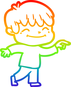 rainbow gradient line drawing cartoon happy boy png