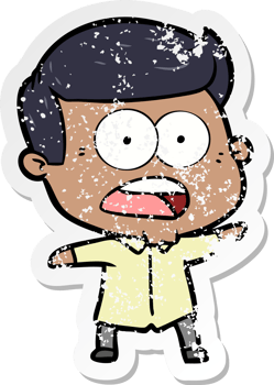 distressed sticker of a cartoon shocked man png