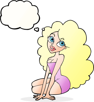 cartoon pretty woman with thought bubble png