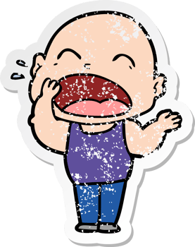 distressed sticker of a cartoon shouting bald man png
