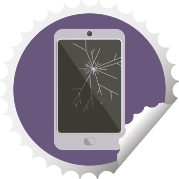 cracked screen cell phone graphic   illustration round sticker stamp png
