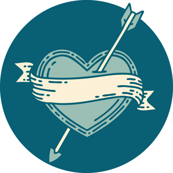 iconic tattoo style image of an arrow heart and banner png