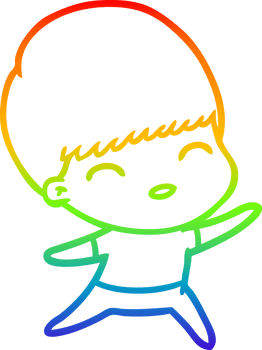 rainbow gradient line drawing of a happy cartoon boy png