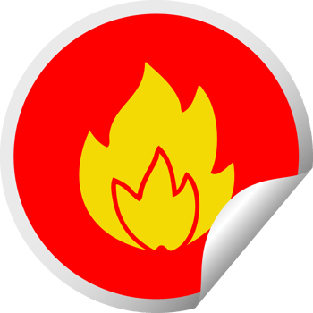 circular peeling sticker cartoon of a fire png