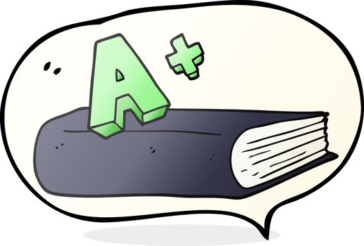 hand drawn speech bubble cartoon A grade symbol and book png