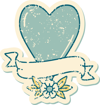 iconic distressed sticker tattoo style image of a heart and banner png