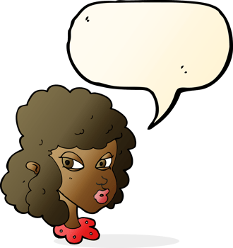 cartoon suspicious woman with speech bubble png