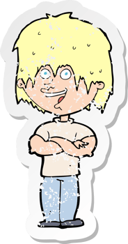 retro distressed sticker of a cartoon happy man drawing png