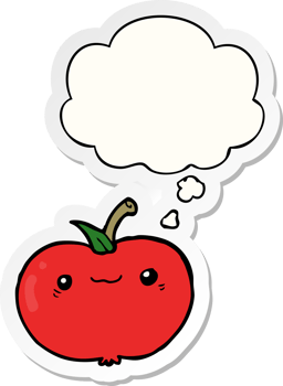 cartoon apple with thought bubble as a printed sticker png