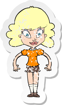 retro distressed sticker of a cartoon pretty woman drawing png