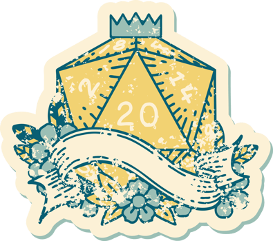 Retro Tattoo Style natural twenty D20 dice roll png