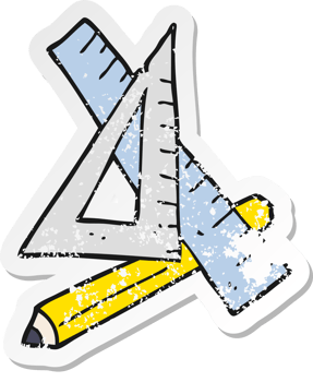 retro distressed sticker of a cartoon pencil and ruler png