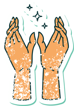 iconic distressed sticker tattoo style image of mystic hands png