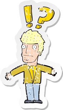 retro distressed sticker of a cartoon confused man png